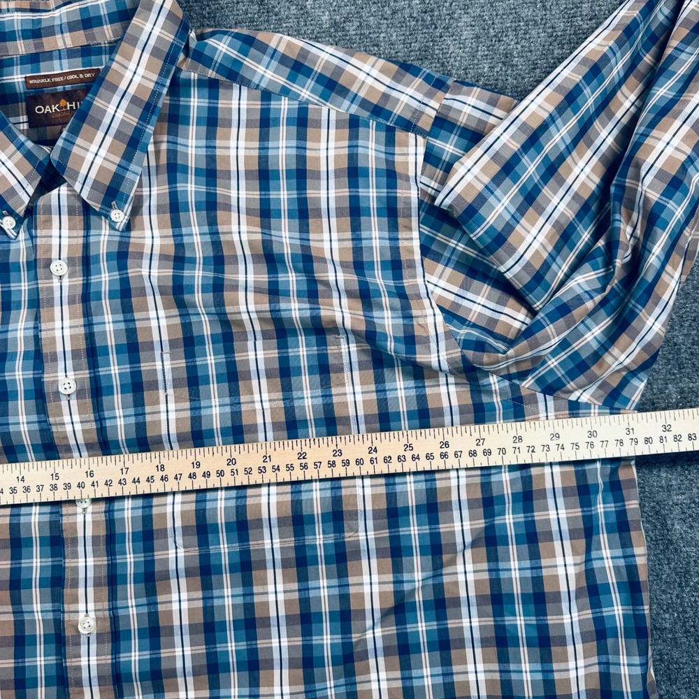 Oak Hill Men's 3XL Blue Tan Plaid WRINKLE FREE Button Down Shirt Cool Dry Cotton - Picture 10 of 12